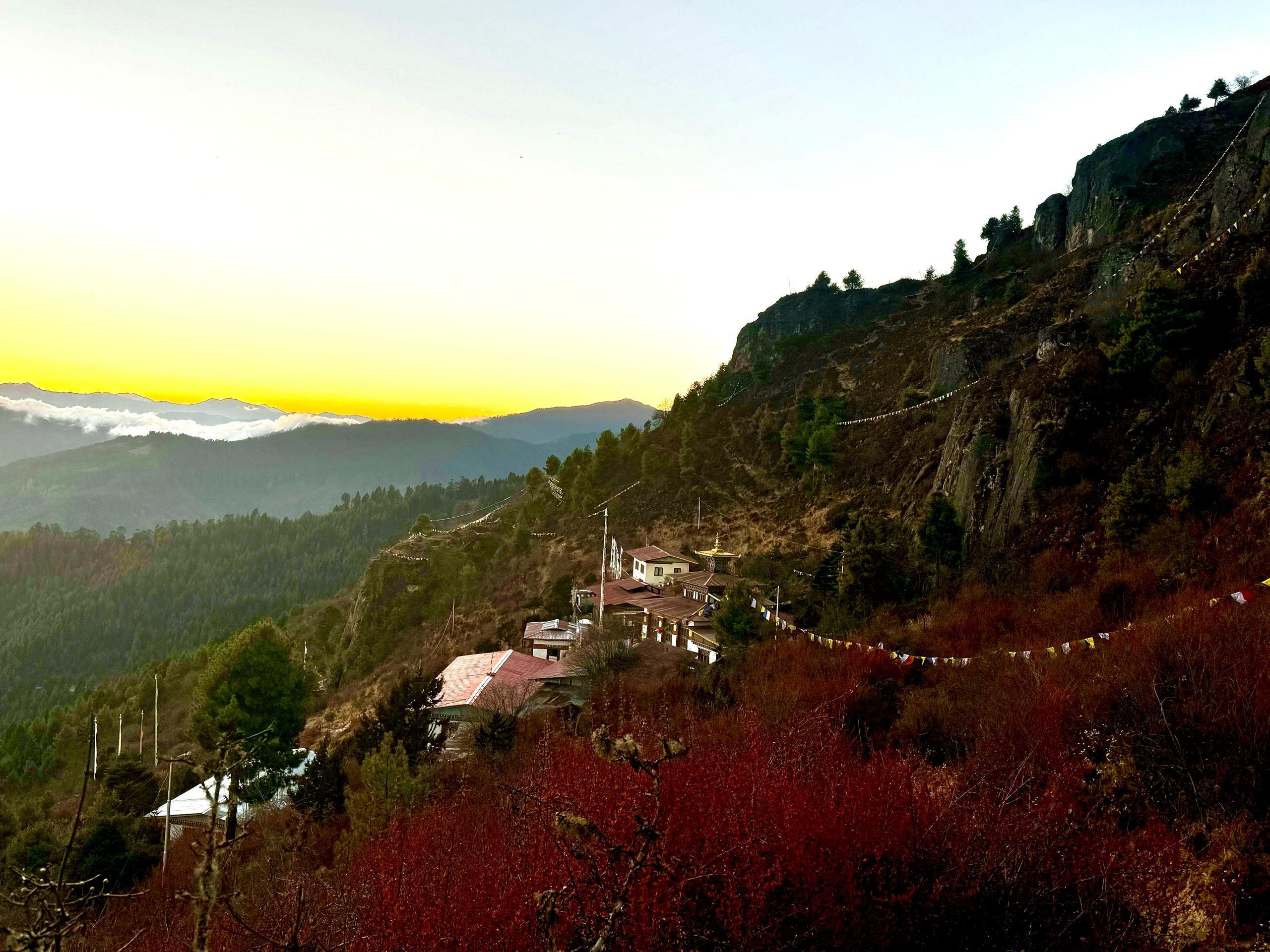 Sunset at Zambala temple at Tharplaing